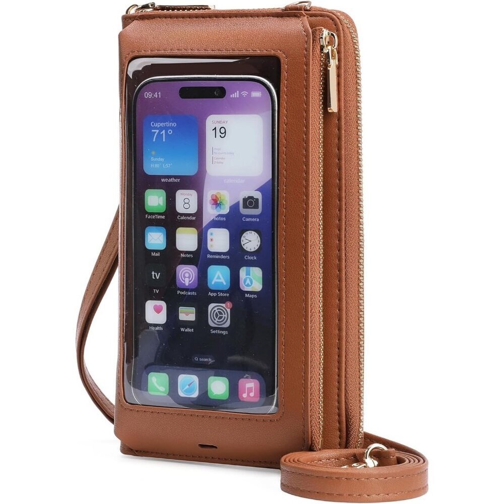 Women Brown Phone Purse Crossbody Bags for Small Travel Wallet Touch Screen